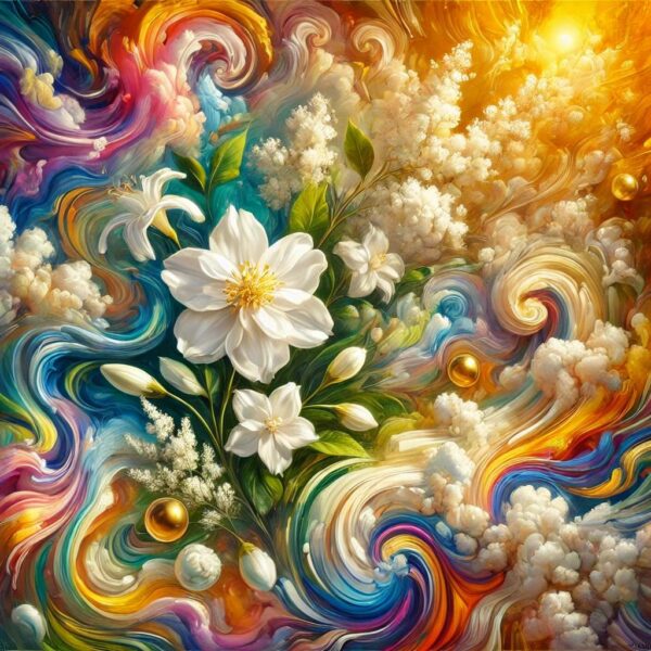 colorful psychedelic painting with swirls of fragrance and bright illumination